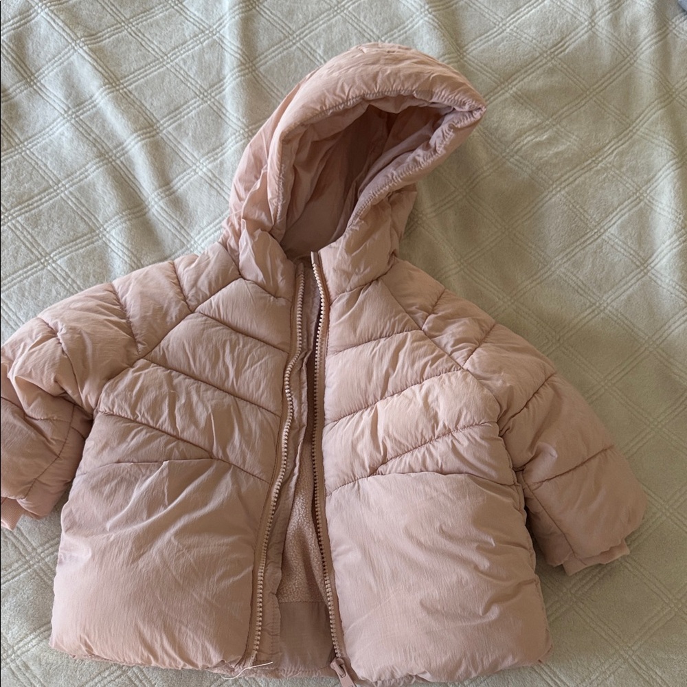 Zara Toddler Hooded Puffer Jacket in Blush Pink